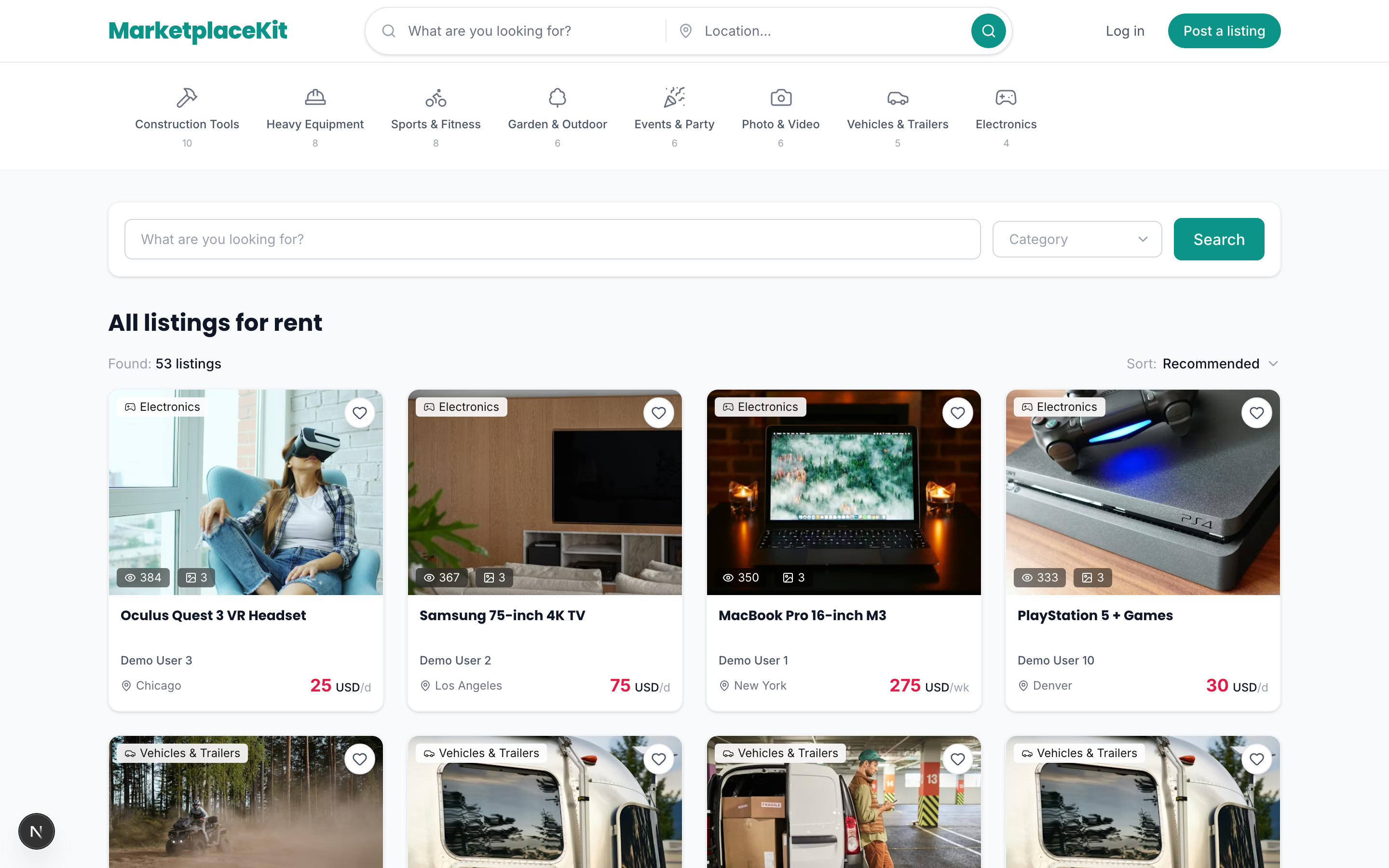 Search and filter listings