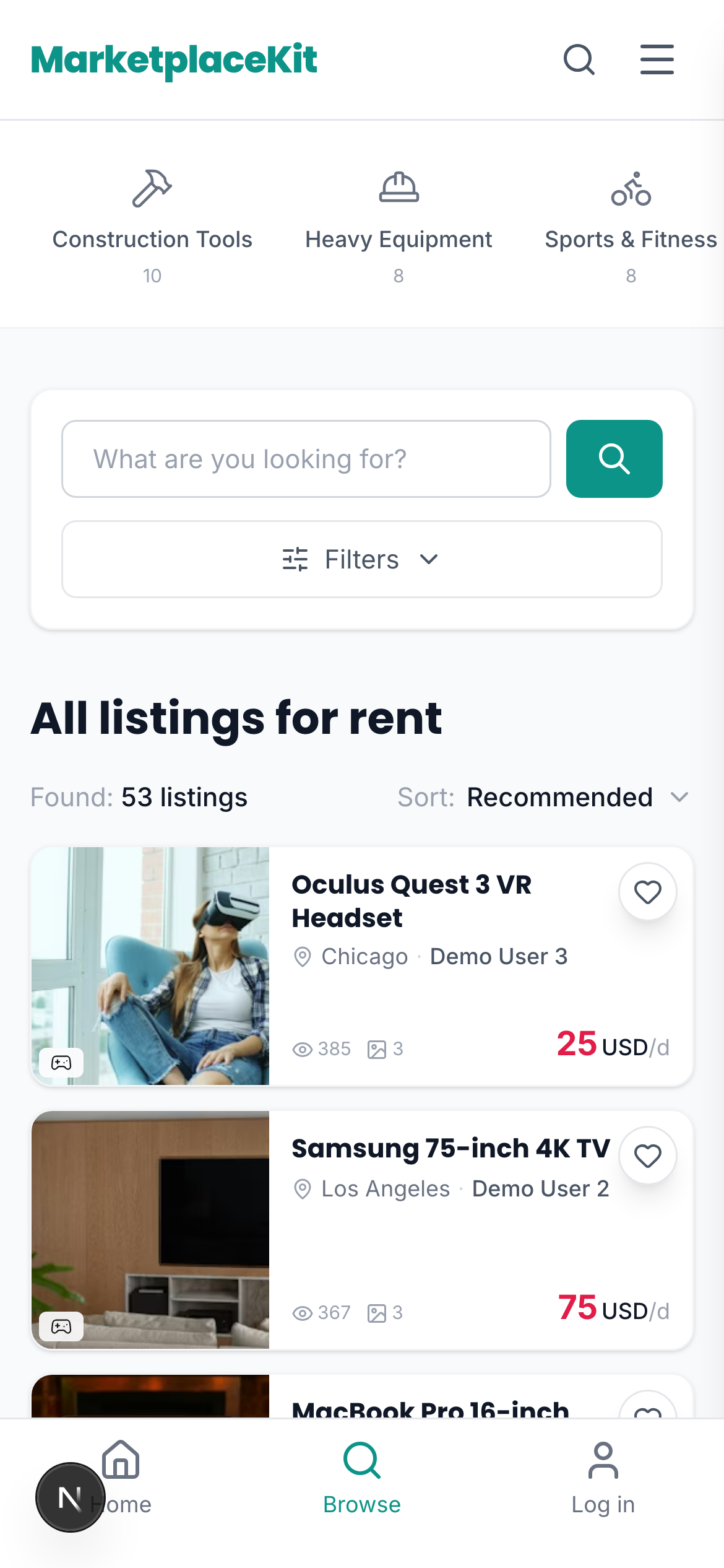 Listings on mobile
